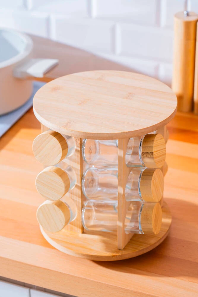 Calix Bambu Döner Mekanizmalı 12 li Baharatlık Takımı