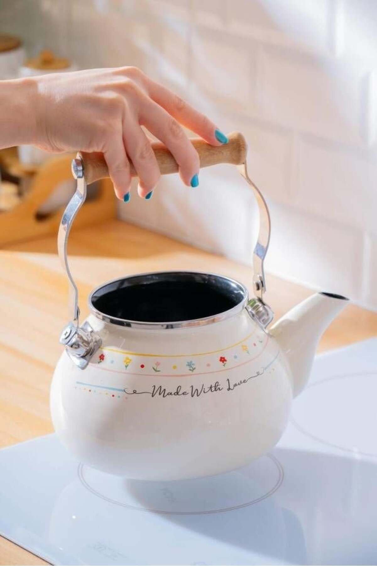 Made With Love Model Alt Üst Emaye Çaydanlık Takımı