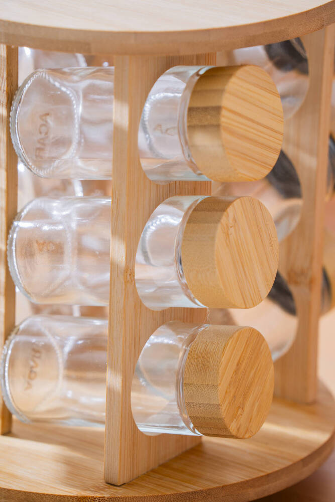 Calix Bambu Döner Mekanizmalı 12 li Baharatlık Takımı