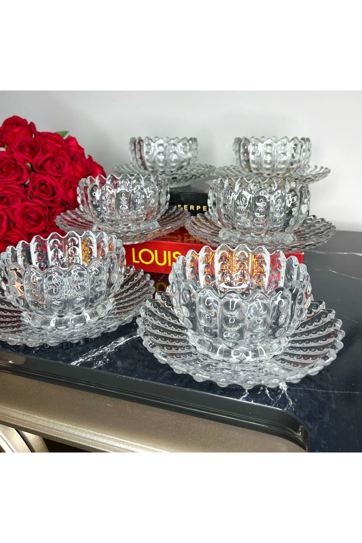 6’lı Cam Tabaklı Kase Set( Model 1)