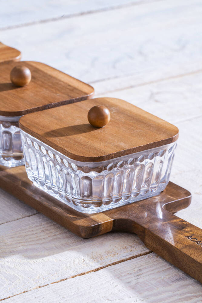 Gemmy 3 lü Akasya Tepsili Sunumluk Seti