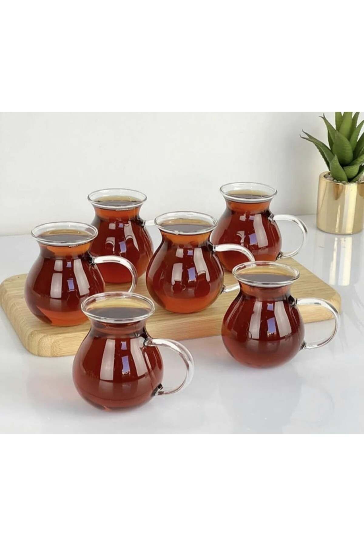 Borosilikat Keyfi Ala 6’lı Cam Çay Bardağı
