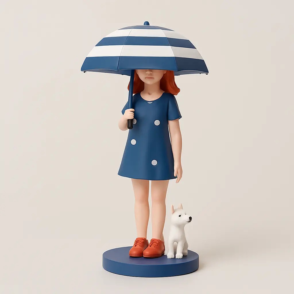 Özcan Aydınlatma 1314-4 Jasmin Şemsiyeli Kız Biblo 27 cm - Mavi