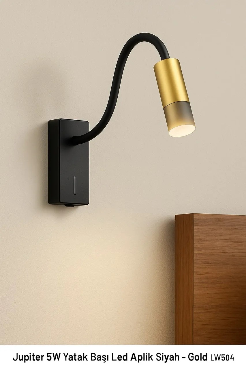 Jupiter 5W Yatak Başı Led Aplik Siyah - Gold LW504 S&A