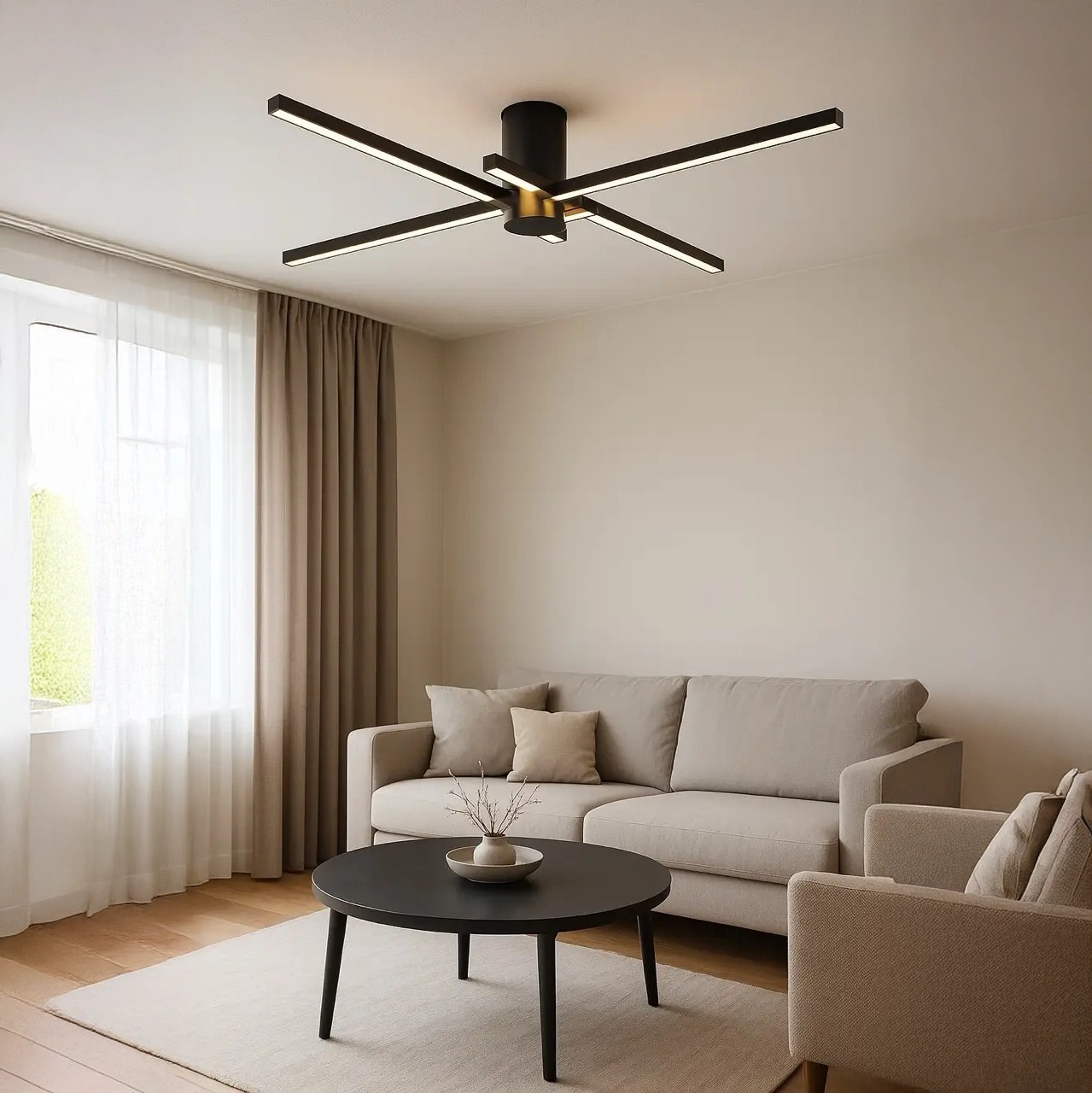 Özcan Aydınlatma 3149-3 Kare Büyük 4 Çubuk LED Armatür Avize - Siyah
