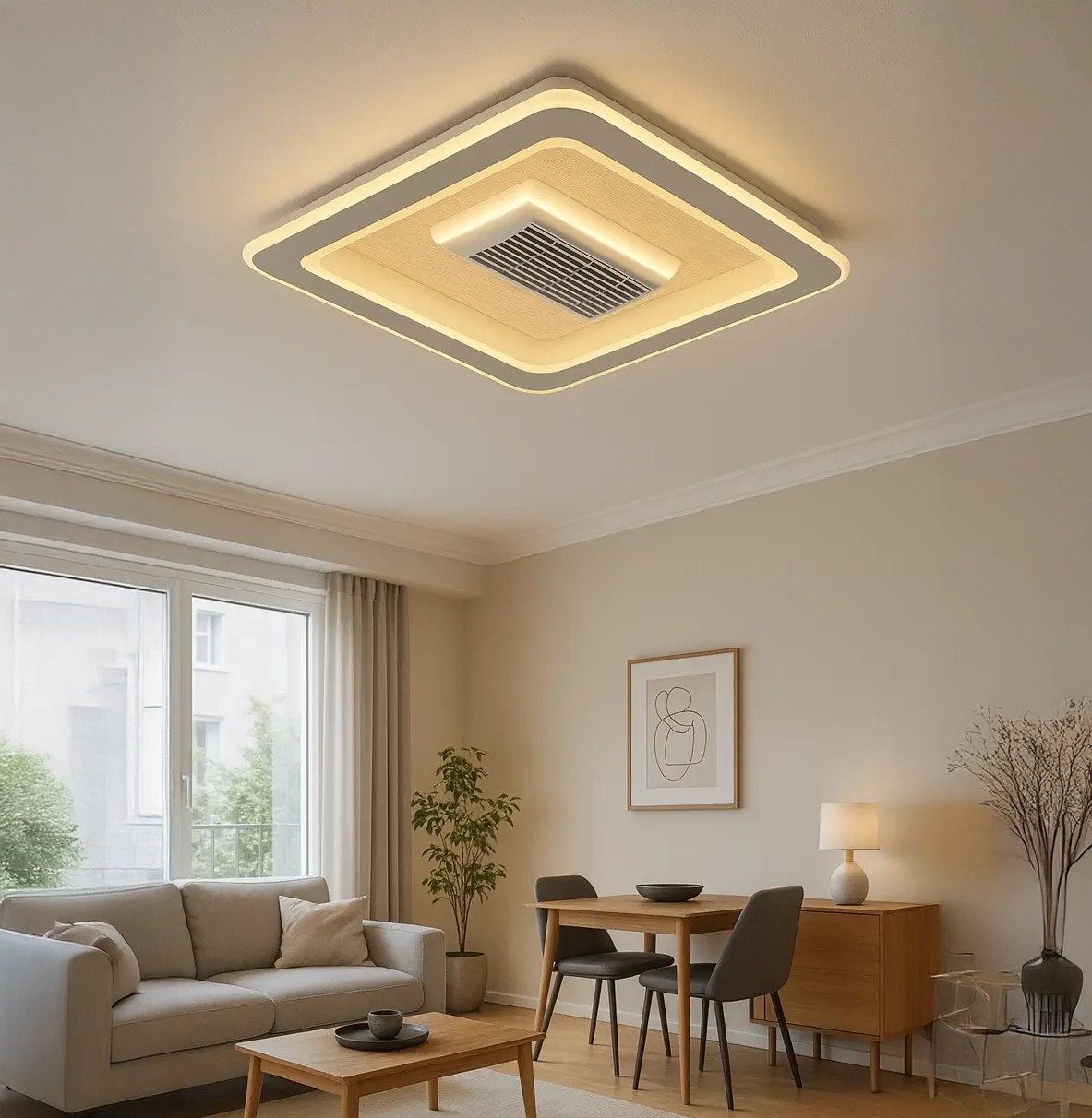 Özcan Aydınlatma 1412-2 Kare Fanlı Led Plafonyer 3 Renk
