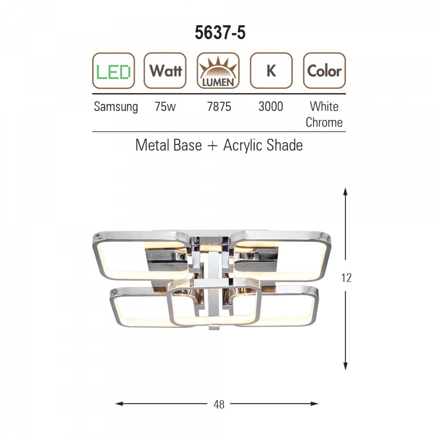 Özcan Aydınlatma 5637-5 5'li Kare Modern LED Plafonyer Avize