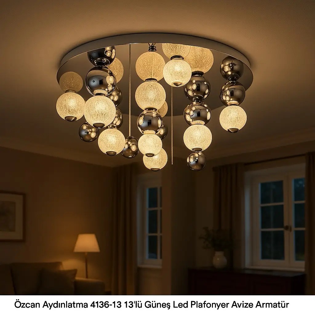 Özcan Aydınlatma 4136-13 13'lü Güneş Led Plafonyer Avize - Krom