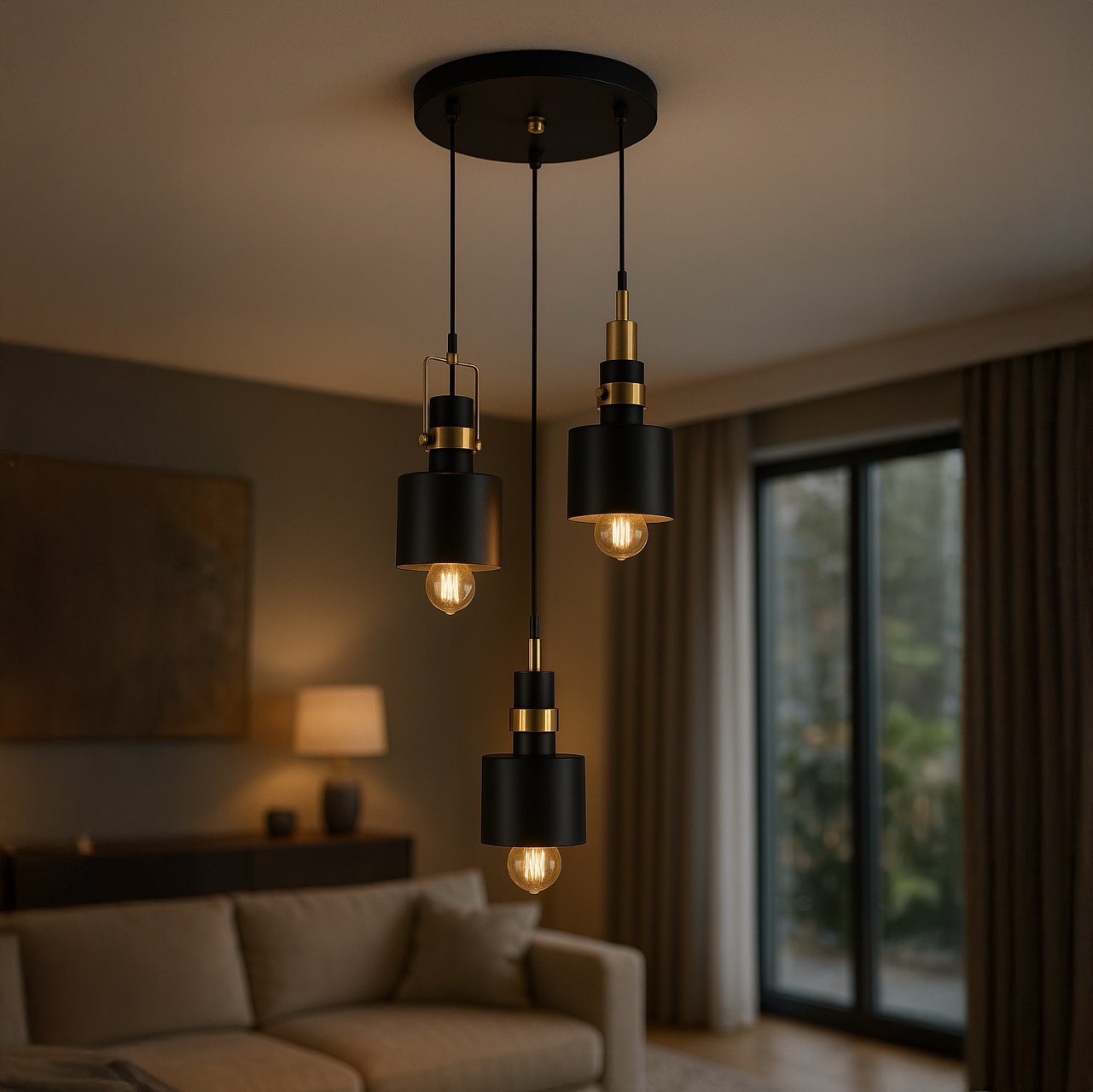 Özcan Aydınlatma 3125-3A Modern 3'lü Siyah Sarkıt Avize