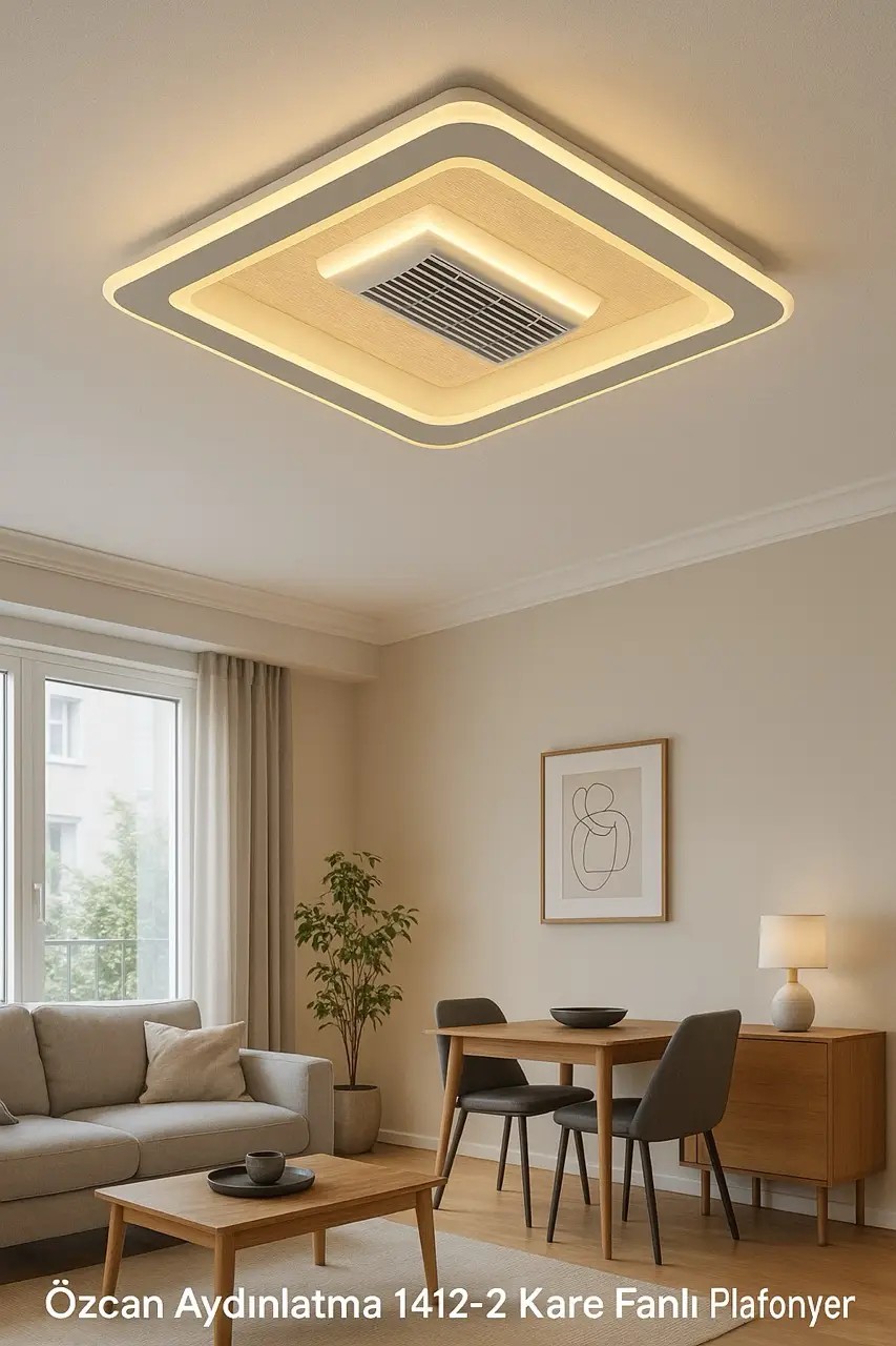 Özcan Aydınlatma 1412-2 Kare Fanlı Led Plafonyer 3 Renk