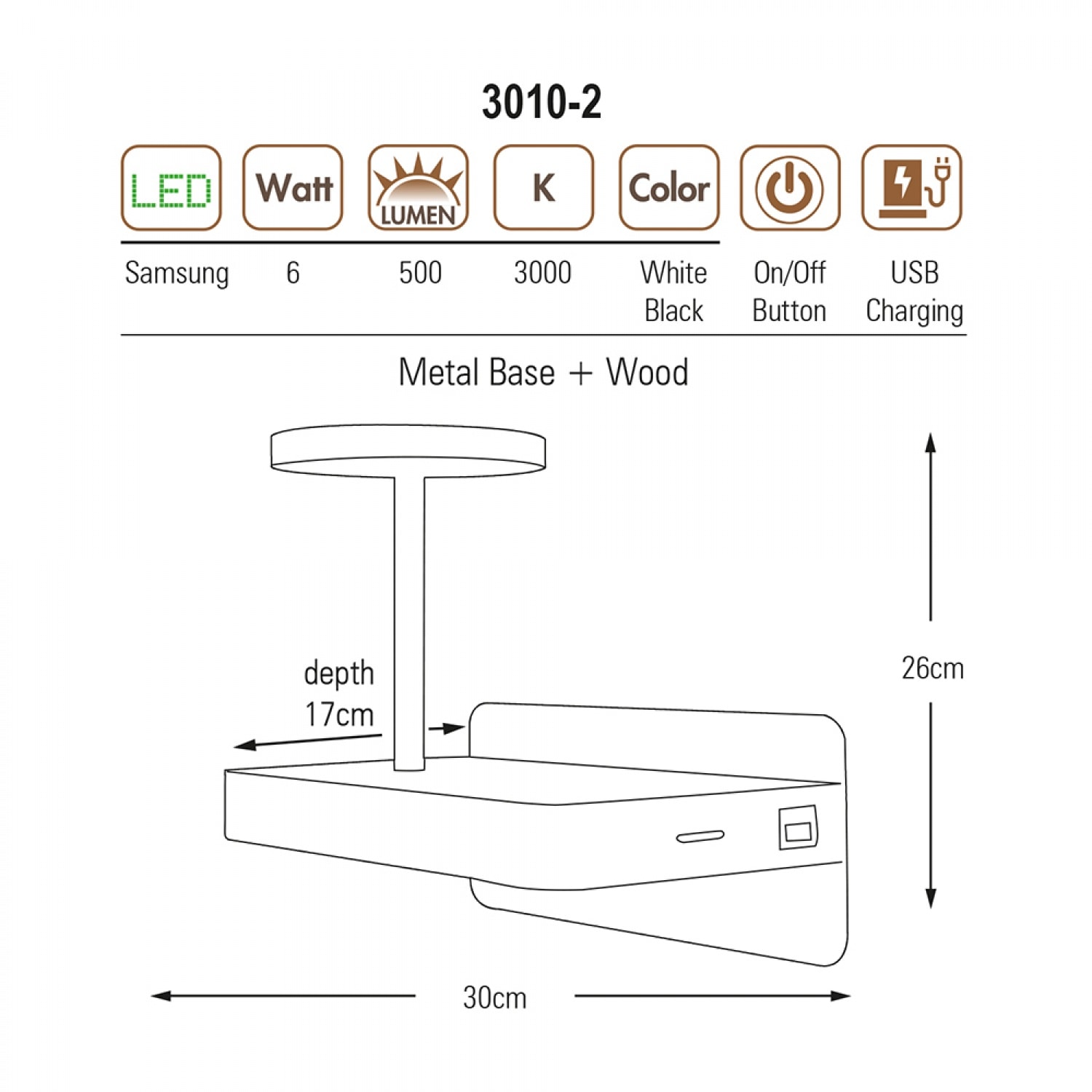 Özcan Aydınlatma 3010-2 Modern USB Girişli LED Duvar Aplik