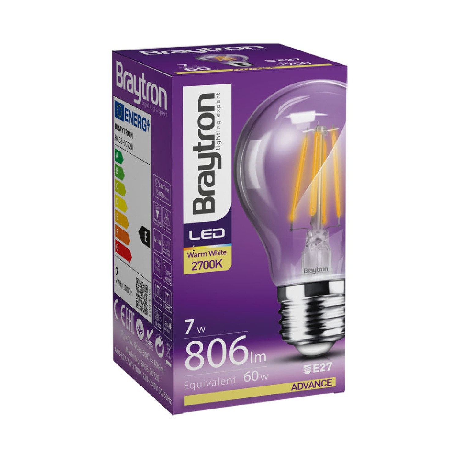 Braytron 7W A60 E27 3000K Led Ampül