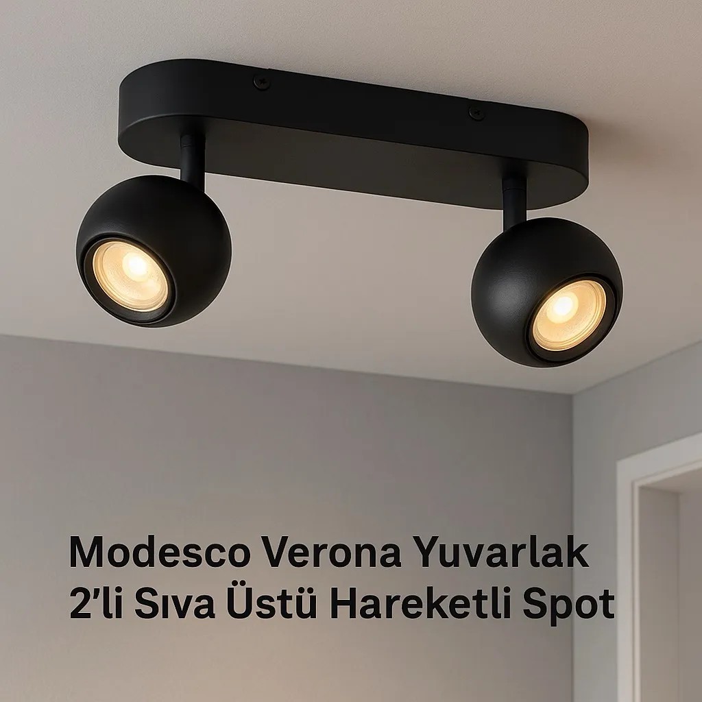 Modesco Verona Yuvarlak 2'li Sıva Üstü Hareketli Spot
