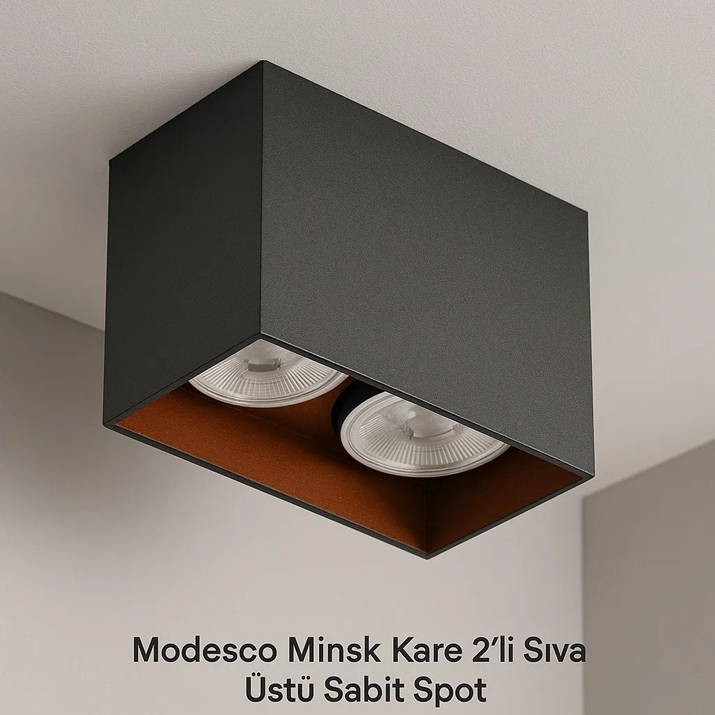 Modesco Minsk Kare 2'li Sıva Üstü Sabit Spot