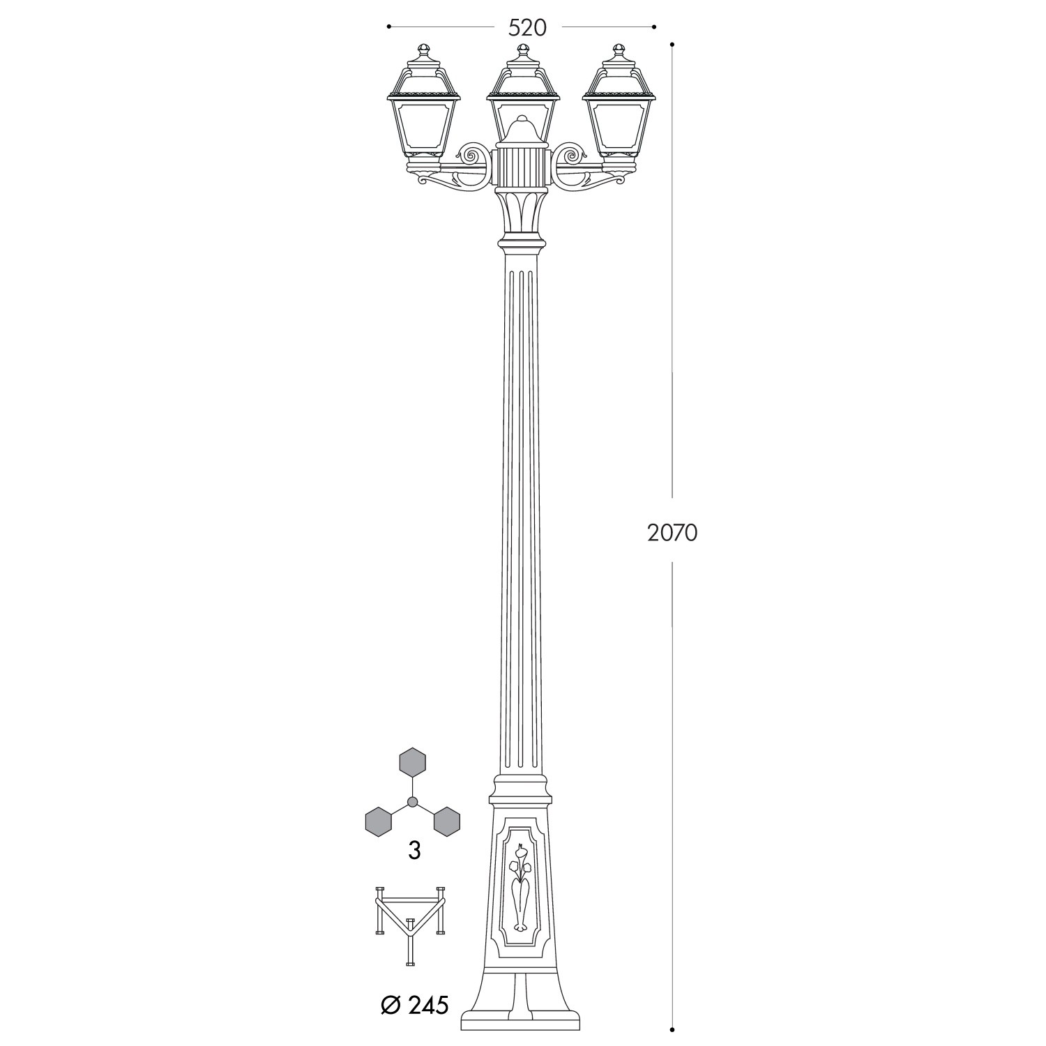 Fumagalli Bisso-Mary 3L 1830 mm Siyah Bahçe Direk 3 Renk