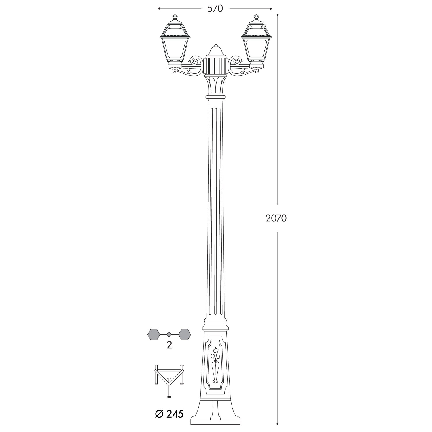 Fumagalli Bisso-Mary 2L 1830 mm Siyah Bahçe Direk 3 Renk