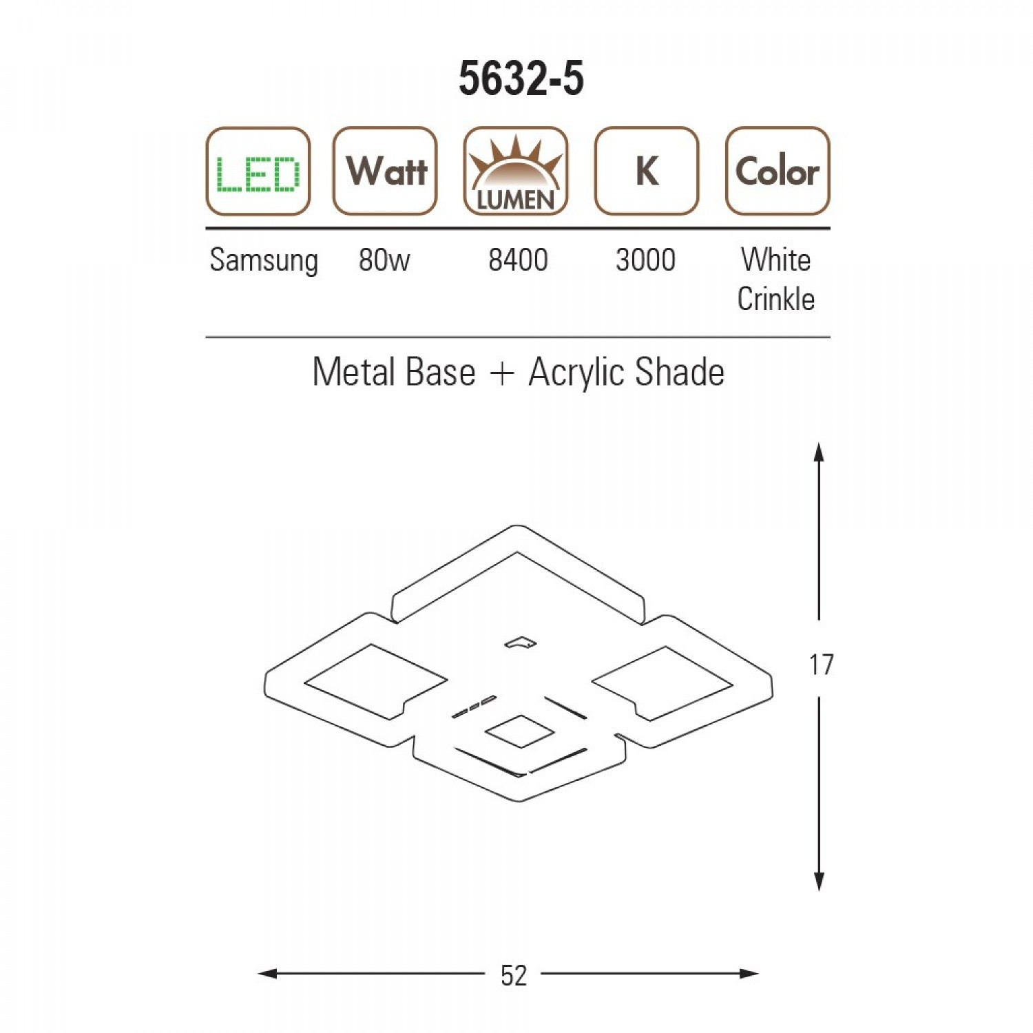 Özcan Aydınlatma 5632-5 5'li Kare Modern LED Plafonyer Avize