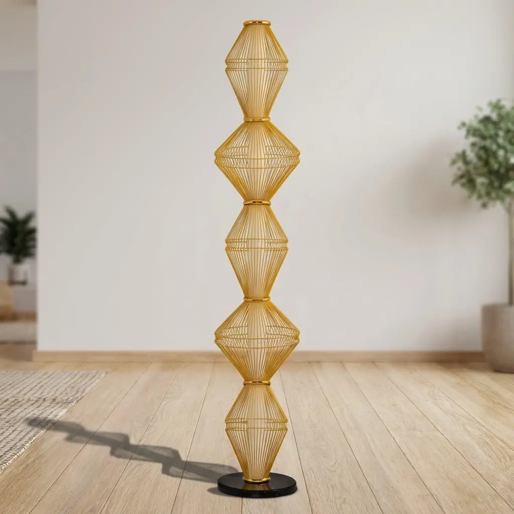 Özcan Aydınlatma Trian Large Dekoratif Kafesli Lambader - Sarı