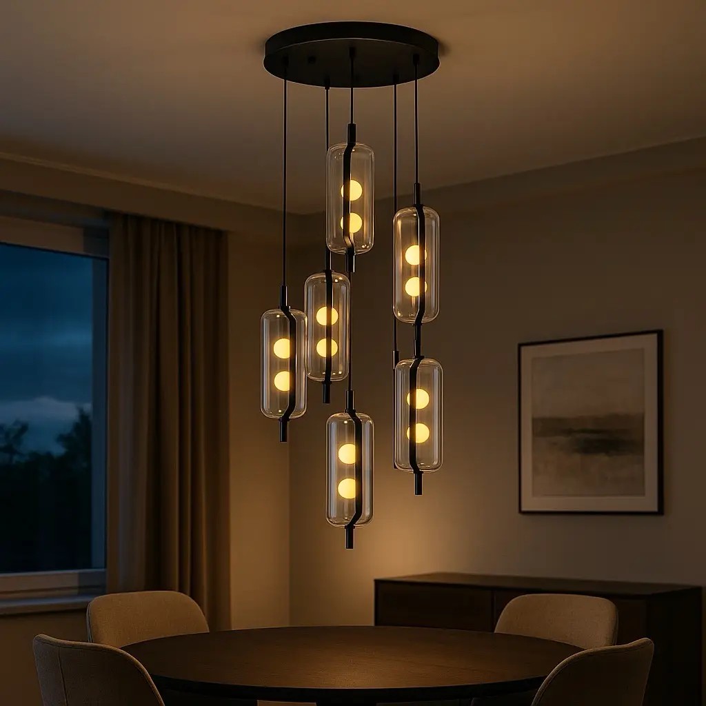 Özcan Aydınlatma 3436-6A Yuvarlak 6'lı Modern Cam LED Avize