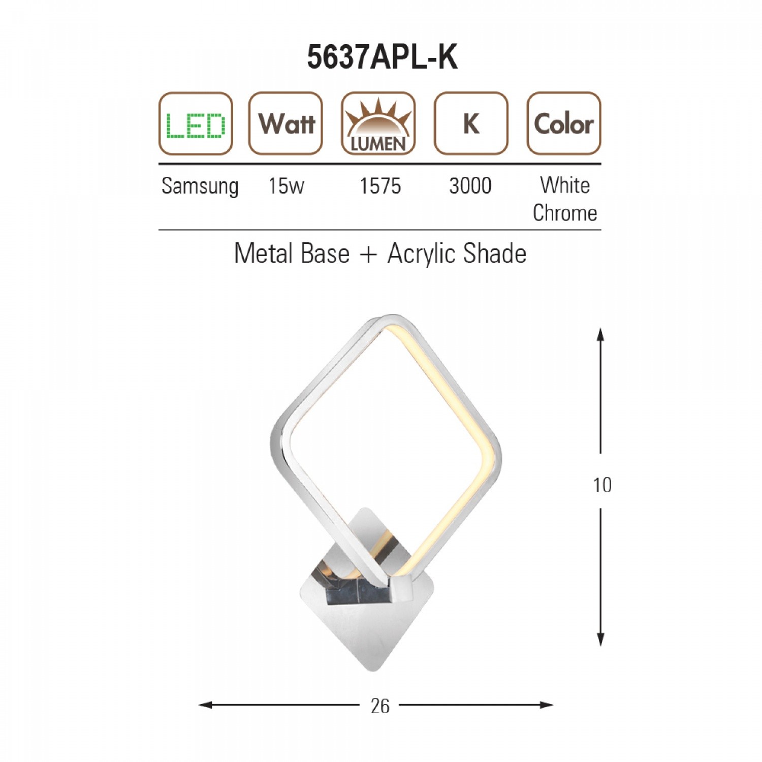 Özcan Aydınlatma 5637APL-K Kare Dekroratif Led Duvar Aplik - Krom