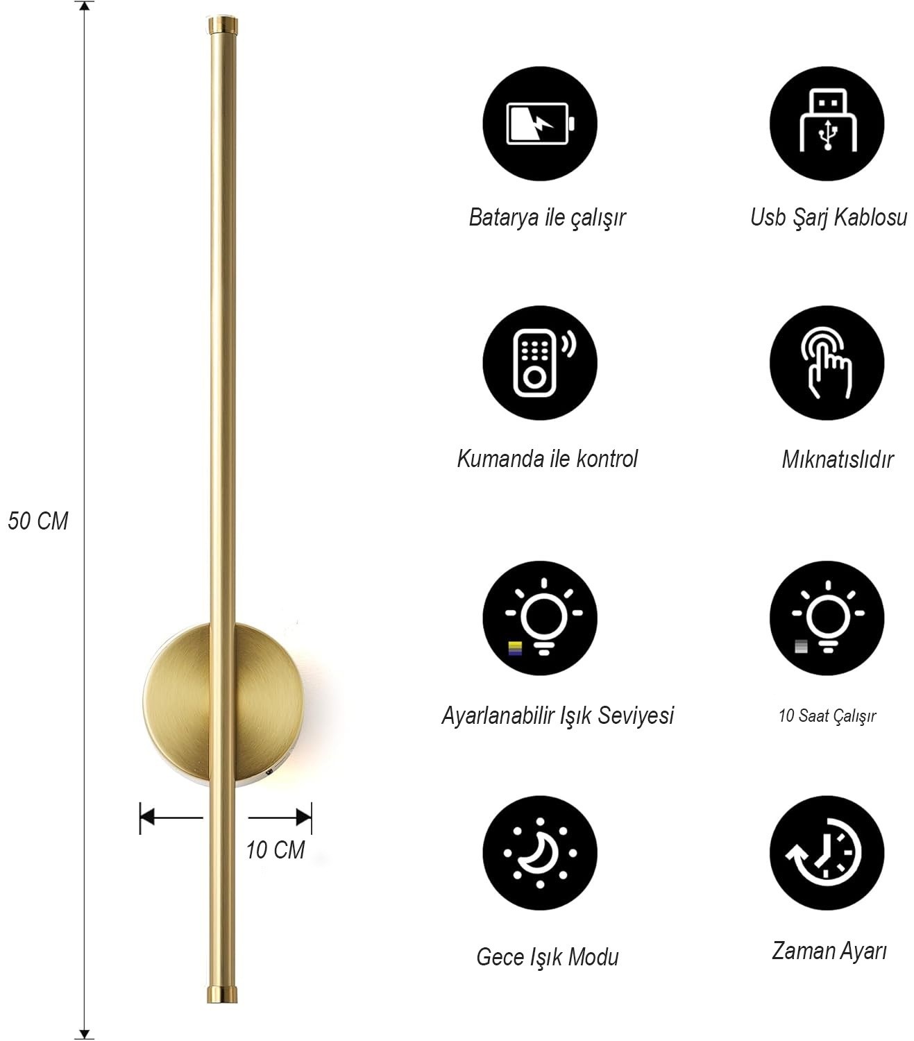 Modesco Bahon Dekoratif Şarjlı Mıknatıslı Led Aplik Kumandalı - Gold