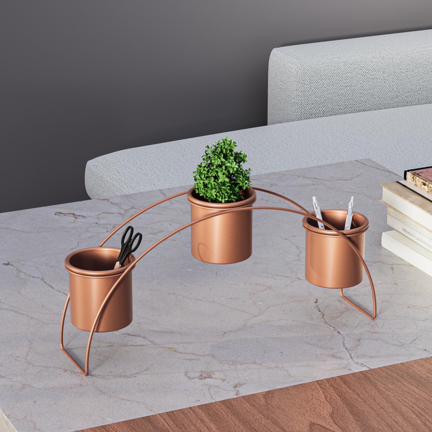  3 Lü Masa Üstü Metal Saksılık - Bakır