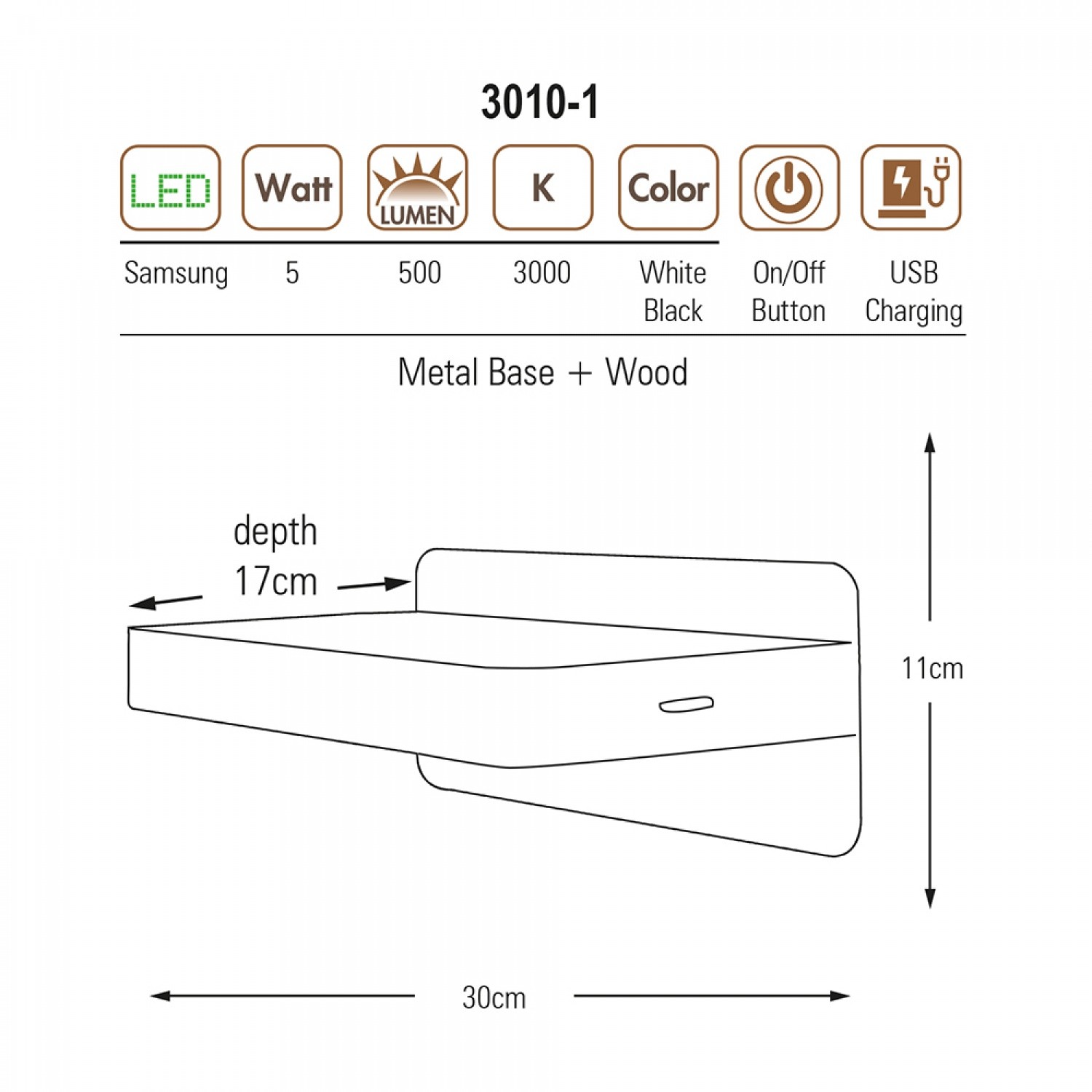 Özcan Aydınlatma 3010-1 Modern USB Girişli LED Duvar Aplik