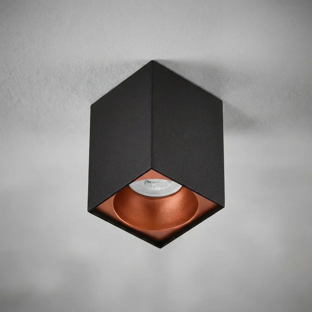 Modesco Temuco Kare 8 cm Sıva Üstü Sabit Spot - Siyah - Oranj