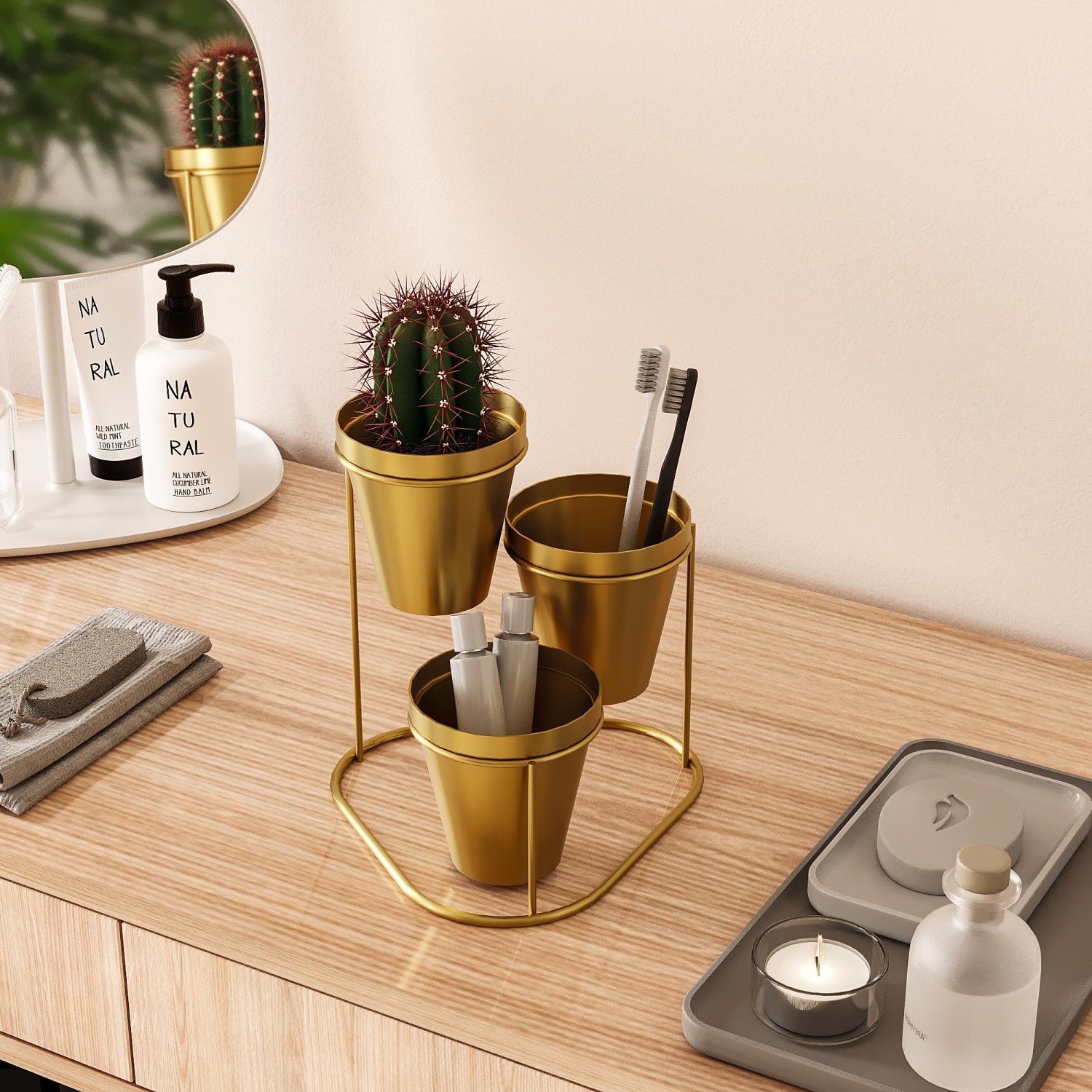 Modesco 3 Lü Masa Üstü Metal Saksılık - Eskitme