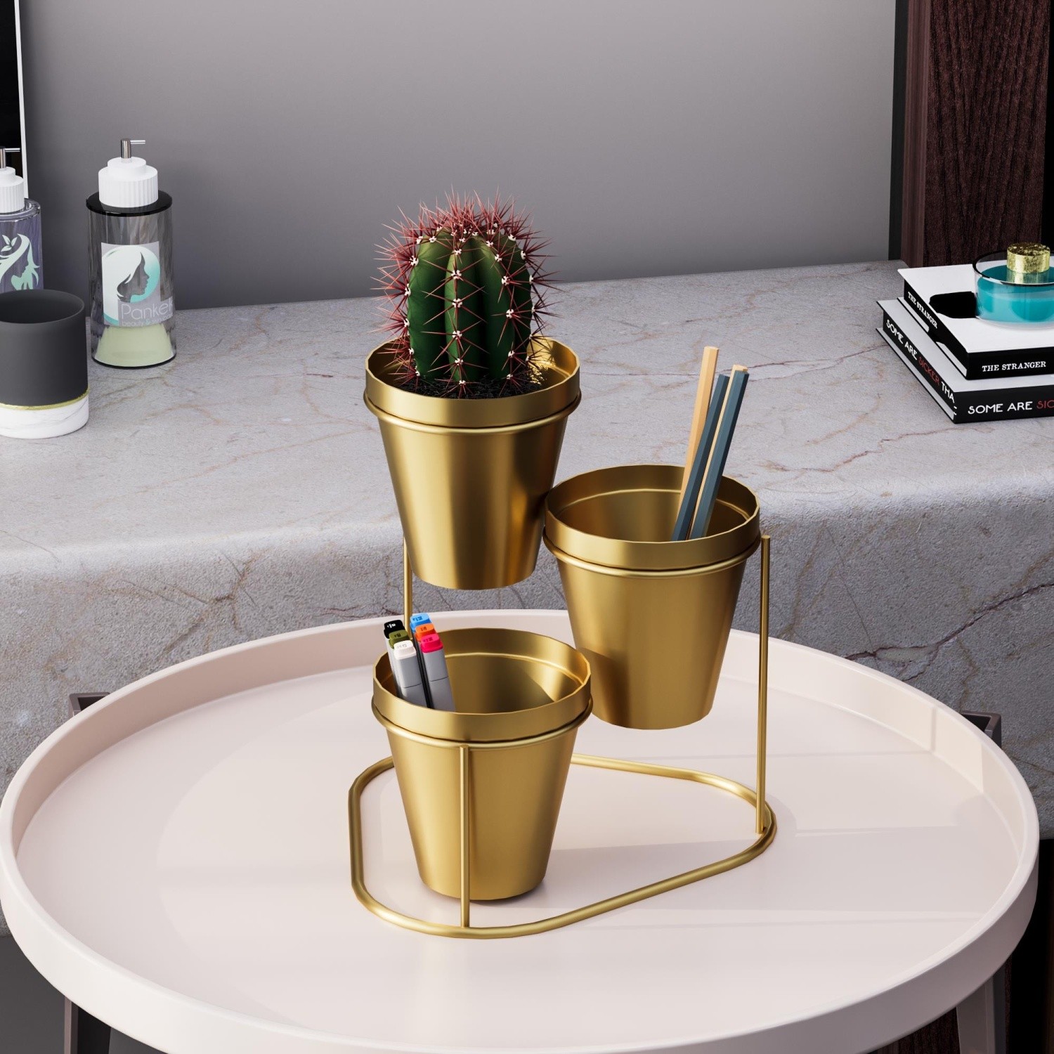 Modesco 3 Lü Masa Üstü Metal Saksılık - Eskitme