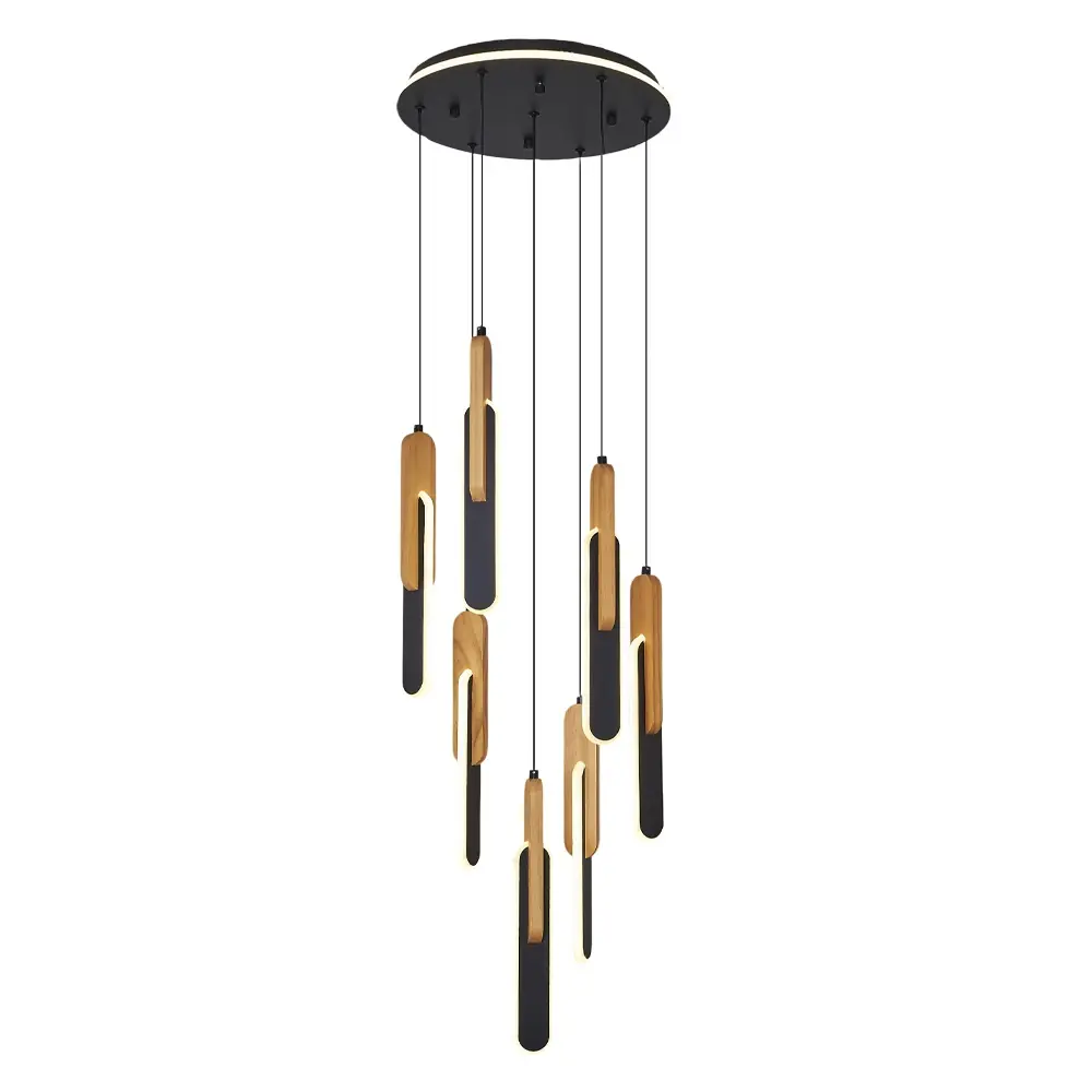 アイオライト Özcan Aydınlatma 7'li Wooden Led Avize 1426-7A | Modern Avizeler