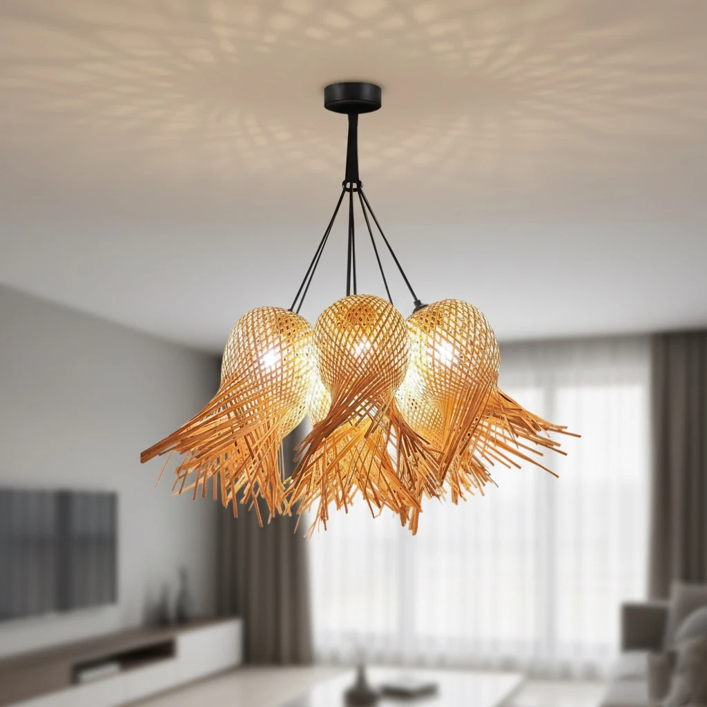 Özcan Aydınlatma 4441-7A 7'li Dekoratif Hasır Avize