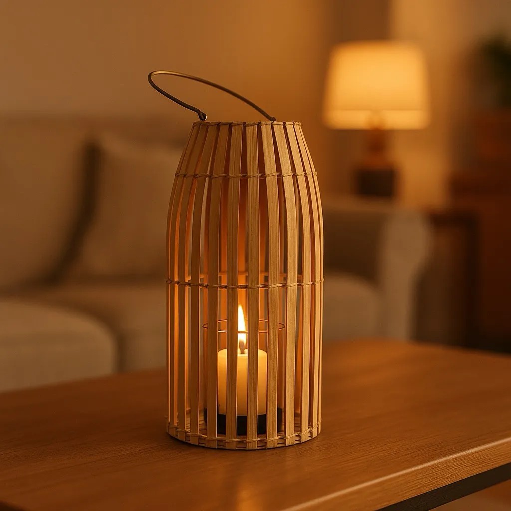 Özcan Aydınlatma 1016-1 Dekoratif 18 cm Bambu Mumluk