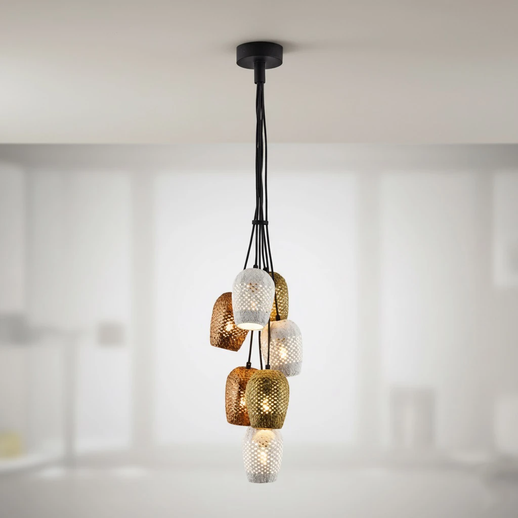 Özcan Aydınlatma 4461-10-7A 7'li Renkli Hasır Sarkıt Avize