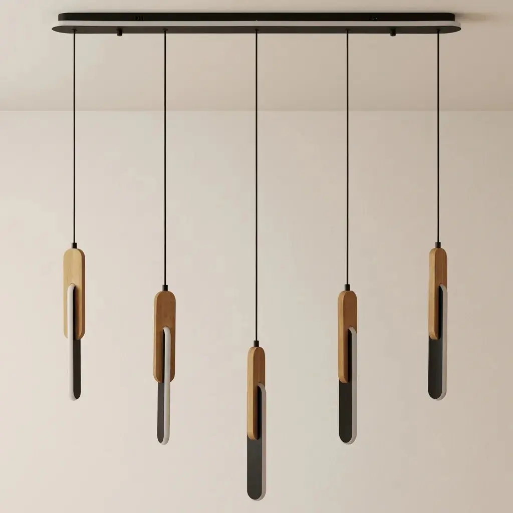 Özcan Aydınlatma 5'Li Sıralı Wooden Led Avize 1426-5AS