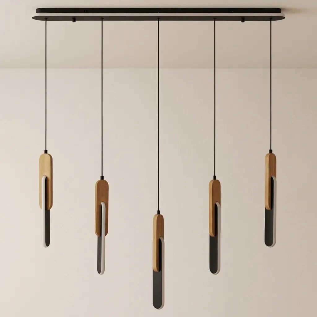Özcan Aydınlatma 5'Li Sıralı Wooden Led Avize 1426-5AS | Modern