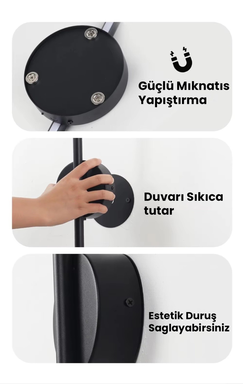 Modesco Bahon Dekoratif Şarjlı Mıknatıslı Led Aplik Kumandalı - Siyah
