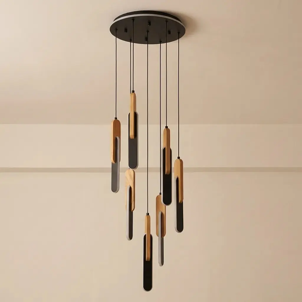 Özcan Aydınlatma 7'li Wooden Led Avize 1426-7A | Modern Avizeler