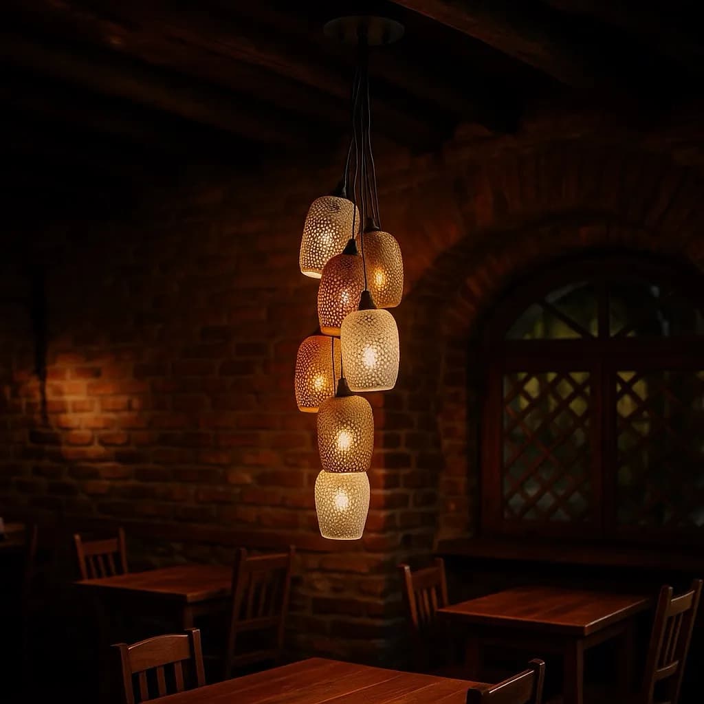 Özcan Aydınlatma 4461-10-7A 7'li Renkli Hasır Sarkıt Avize | Hasır