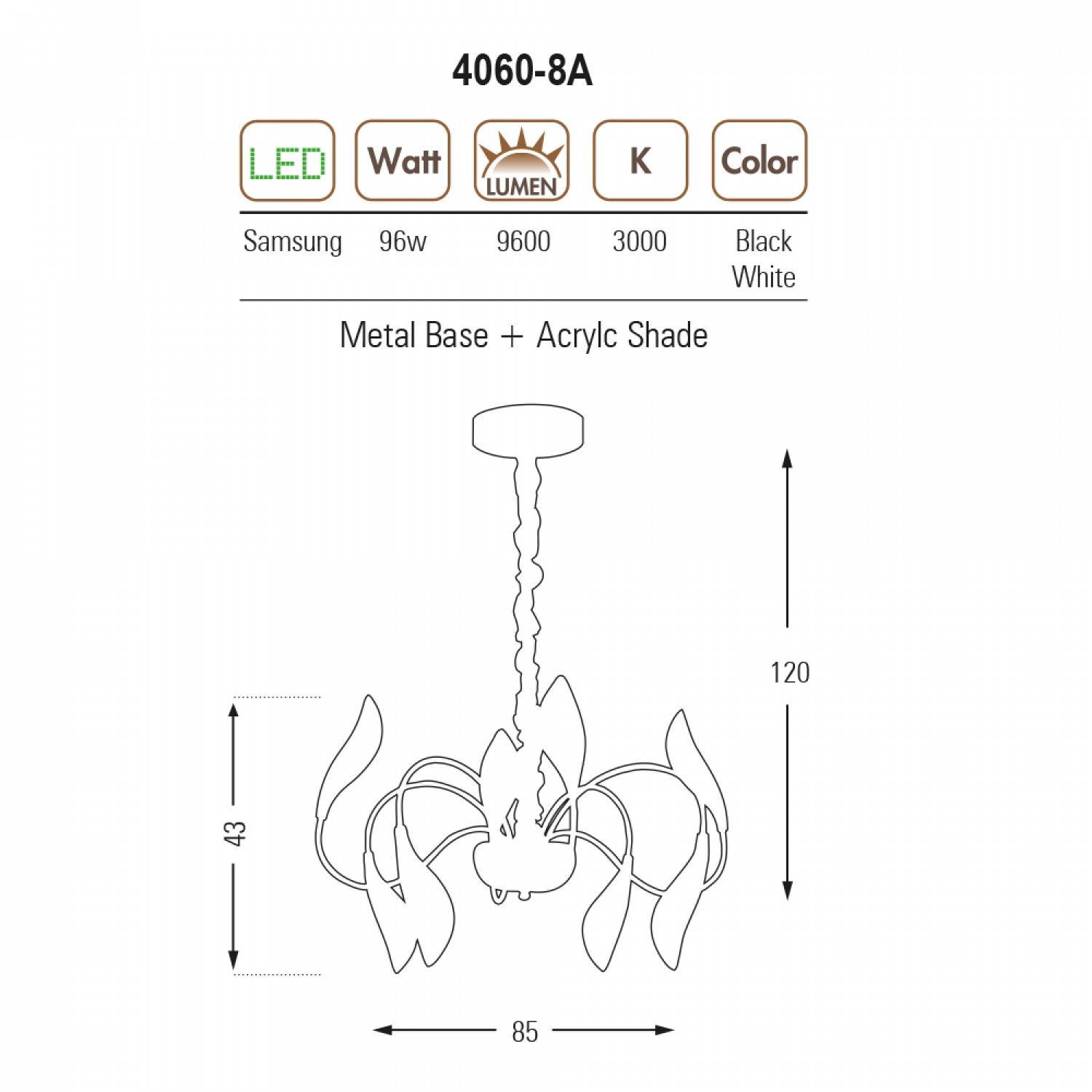 Özcan Aydınlatma 4060-8A 8'li Dekoratif Led Avize