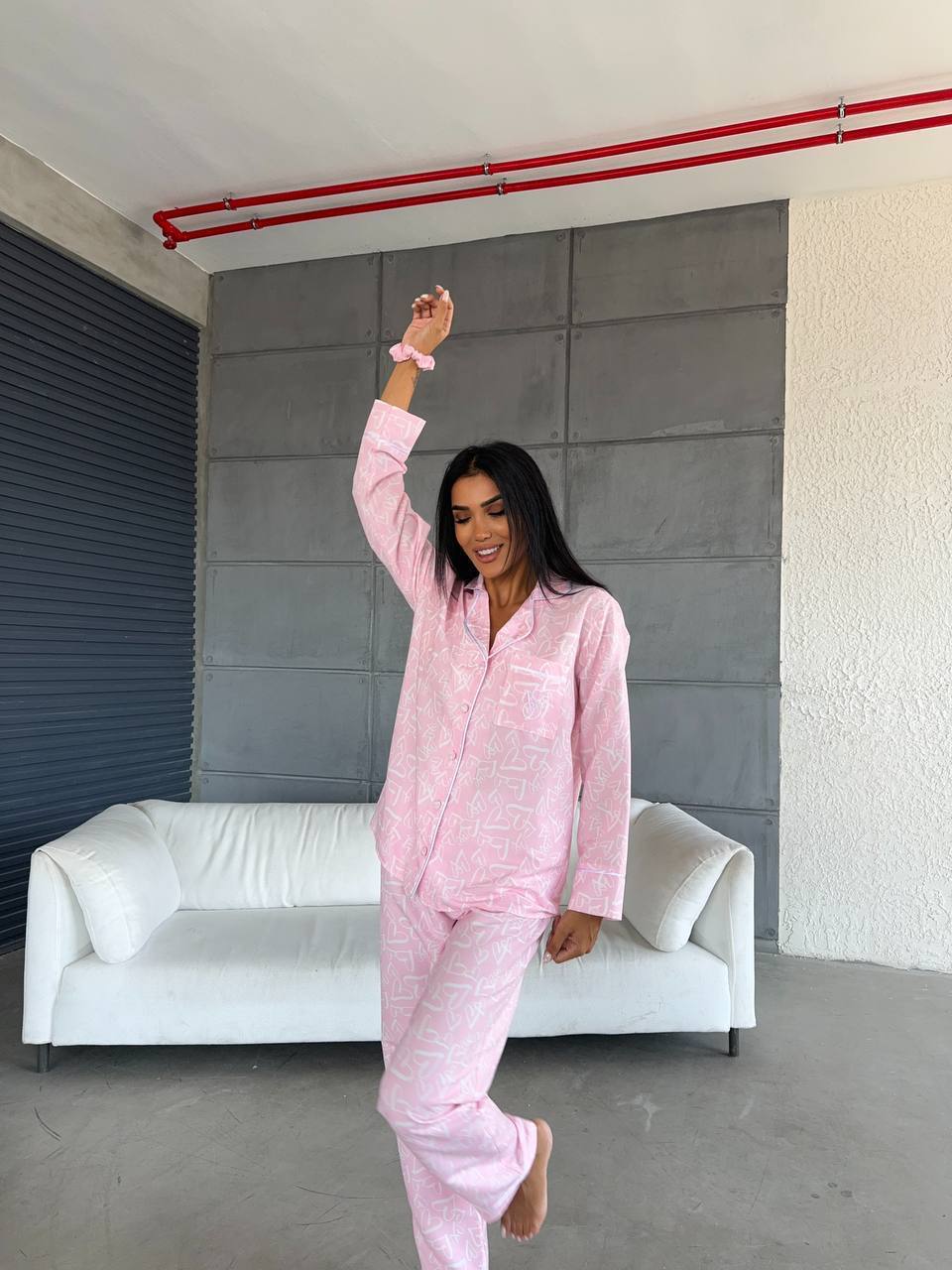Özel Seri Pijama Takımları - Şeker Pembe Kalpli