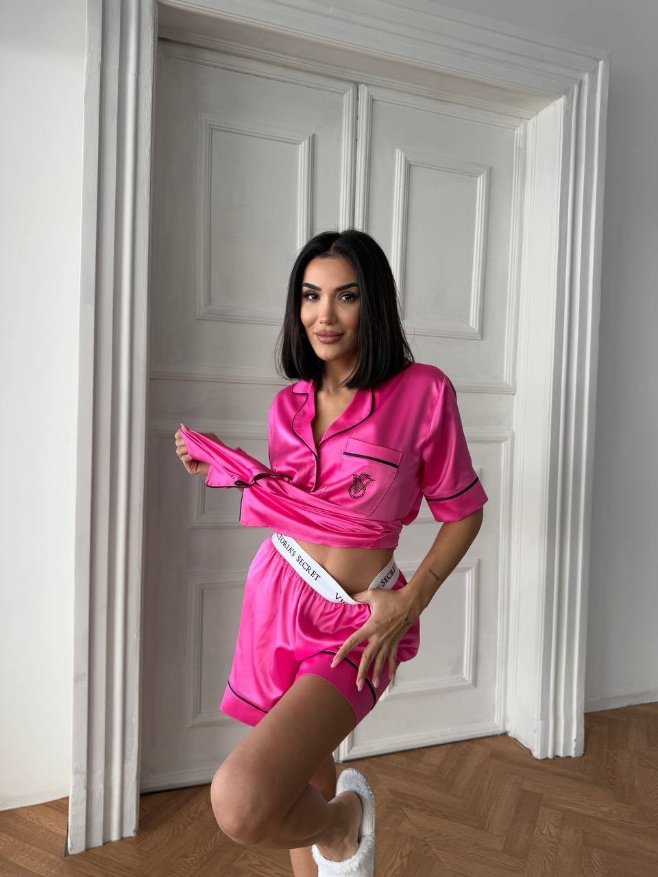 Şortlu Saten Pijama - Pembe