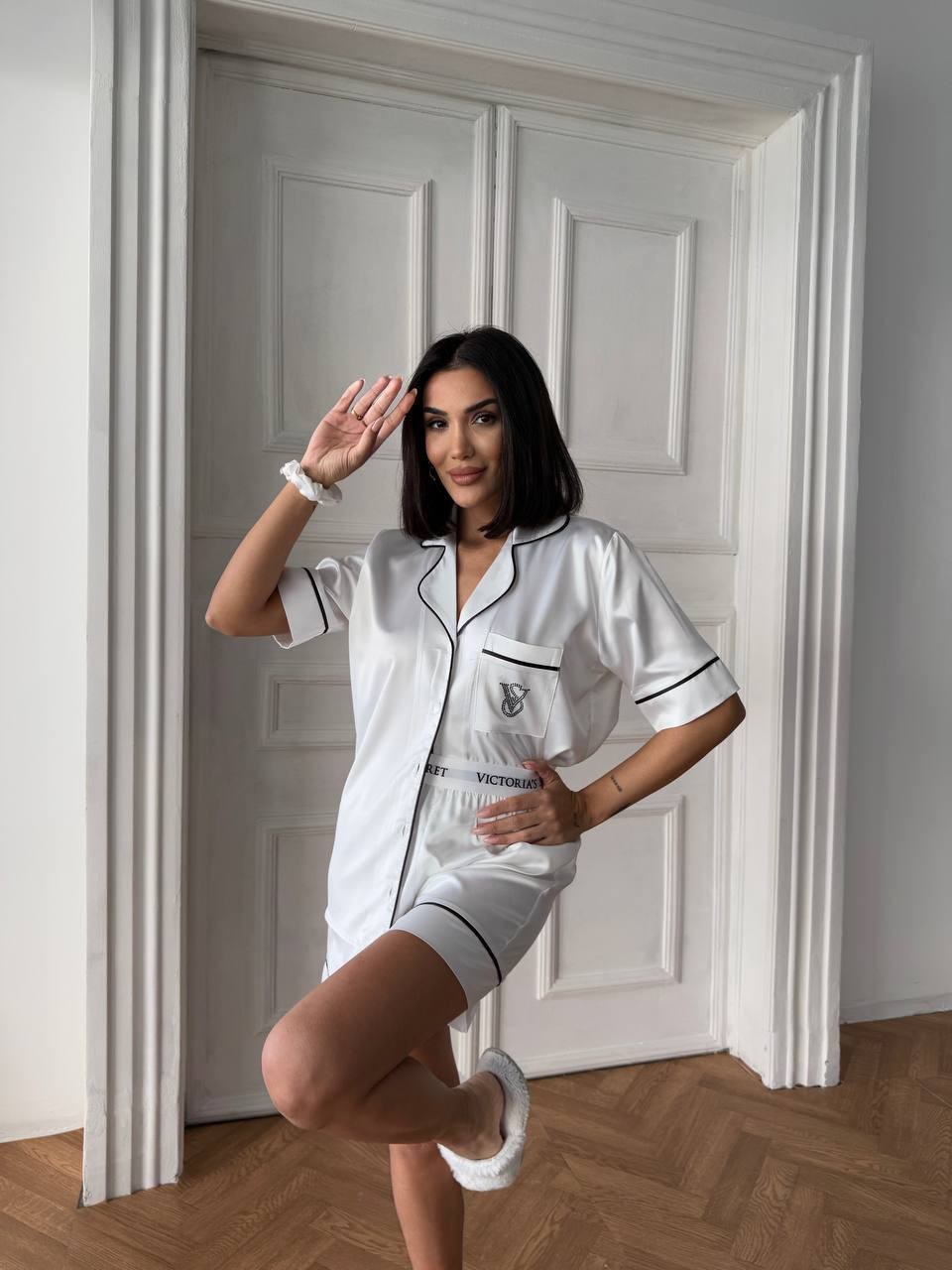 Şortlu Saten Pijama - Beyaz
