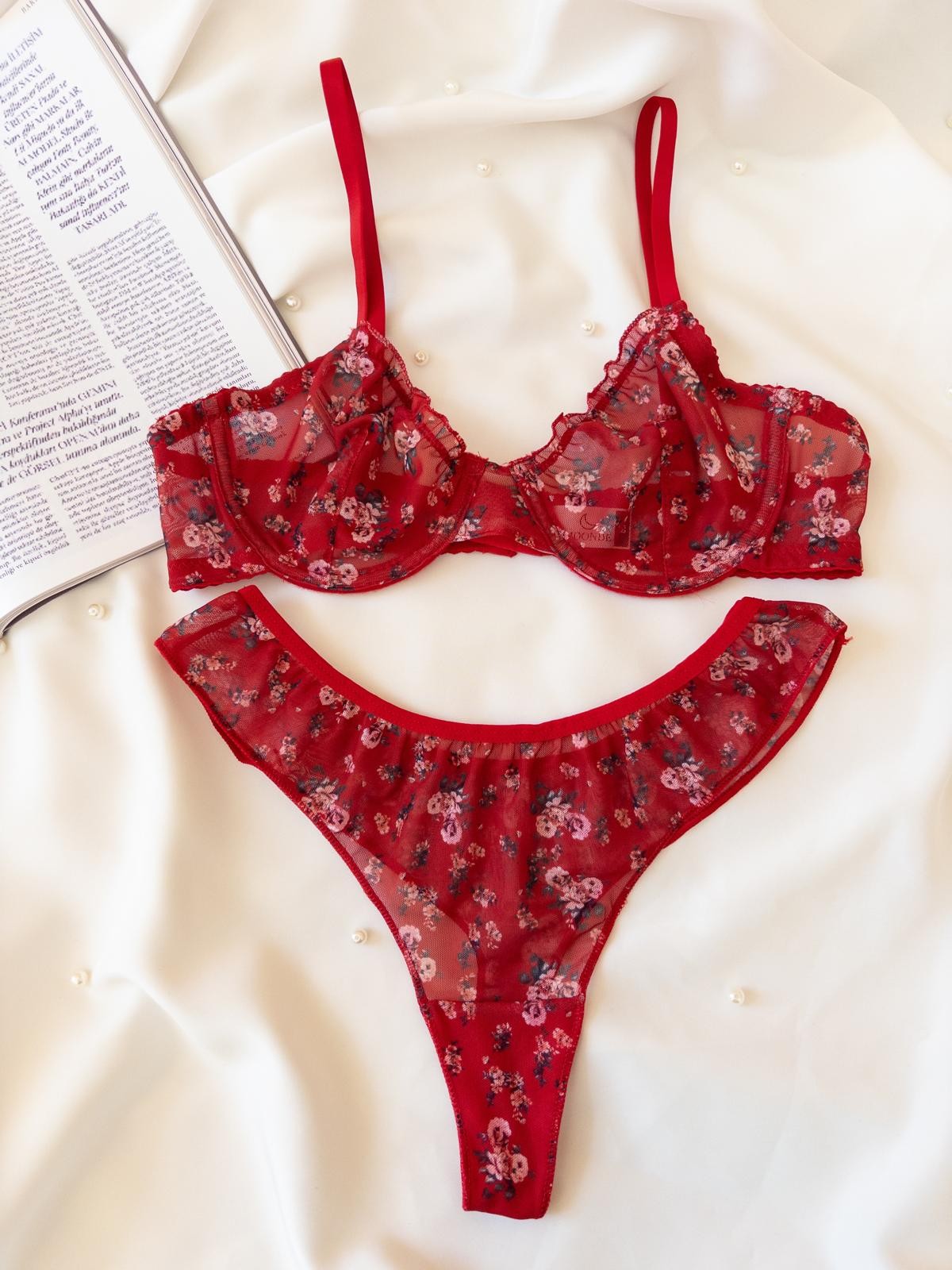 Fırfırlı Transparan Çiçekli Bralet Takım