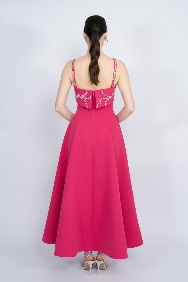 R56 - Strap Shoulder, Strapless Neckline, Bust and Straps Embellished, Hidden Pocket, Flared Cut , Maxi Dress