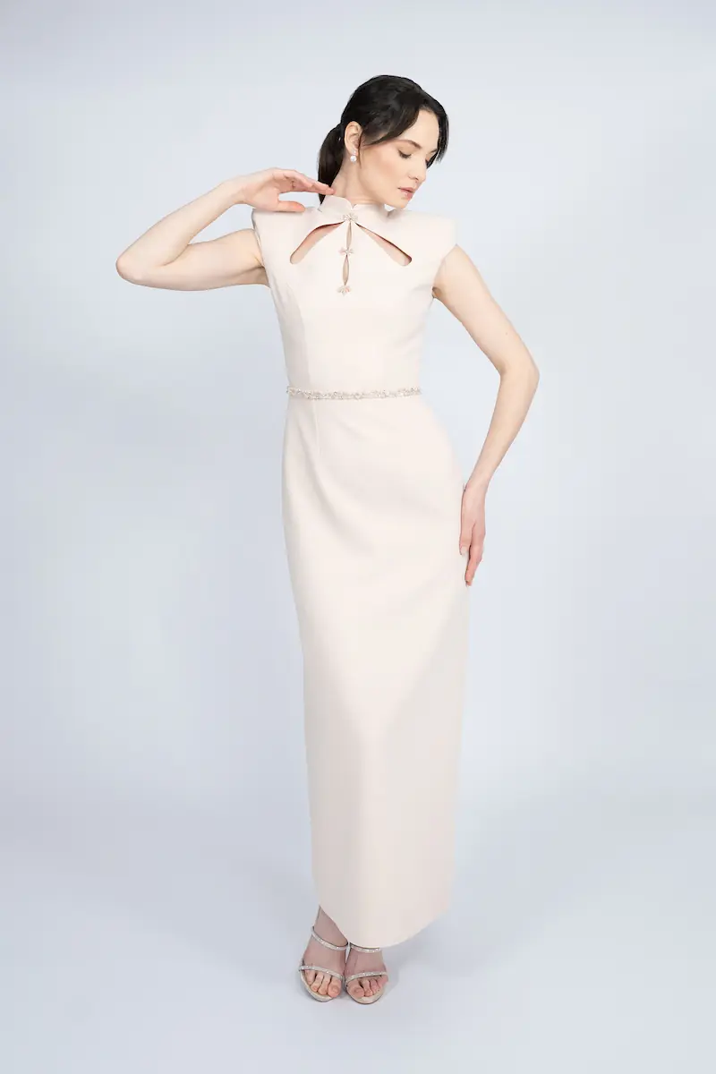 Rareism Women's Premty Multi Cotton Mandarin Collar Striped Cuffed Sleeve Maxi Flared Dress main image 1