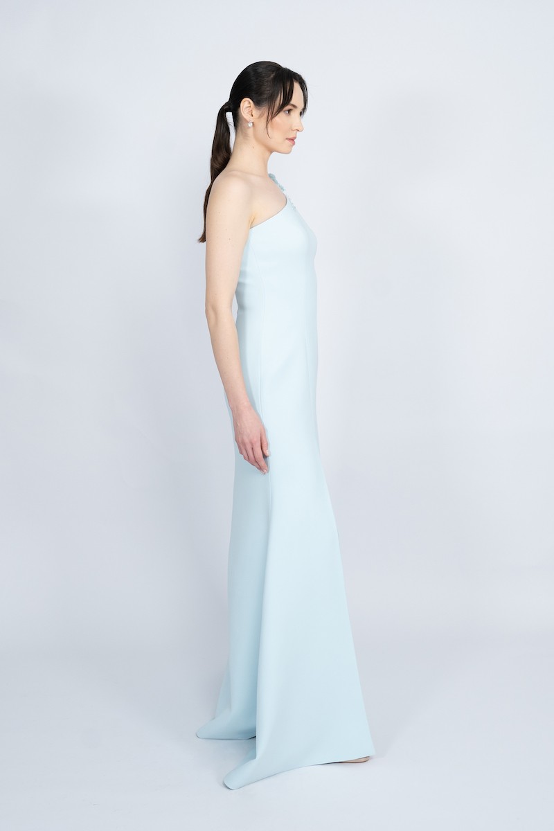 R59 - One Shoulder, Long Cape Shoulder, Padded, Front Slit, Hand-Embroidered, Mermaid Cut, Long Dress