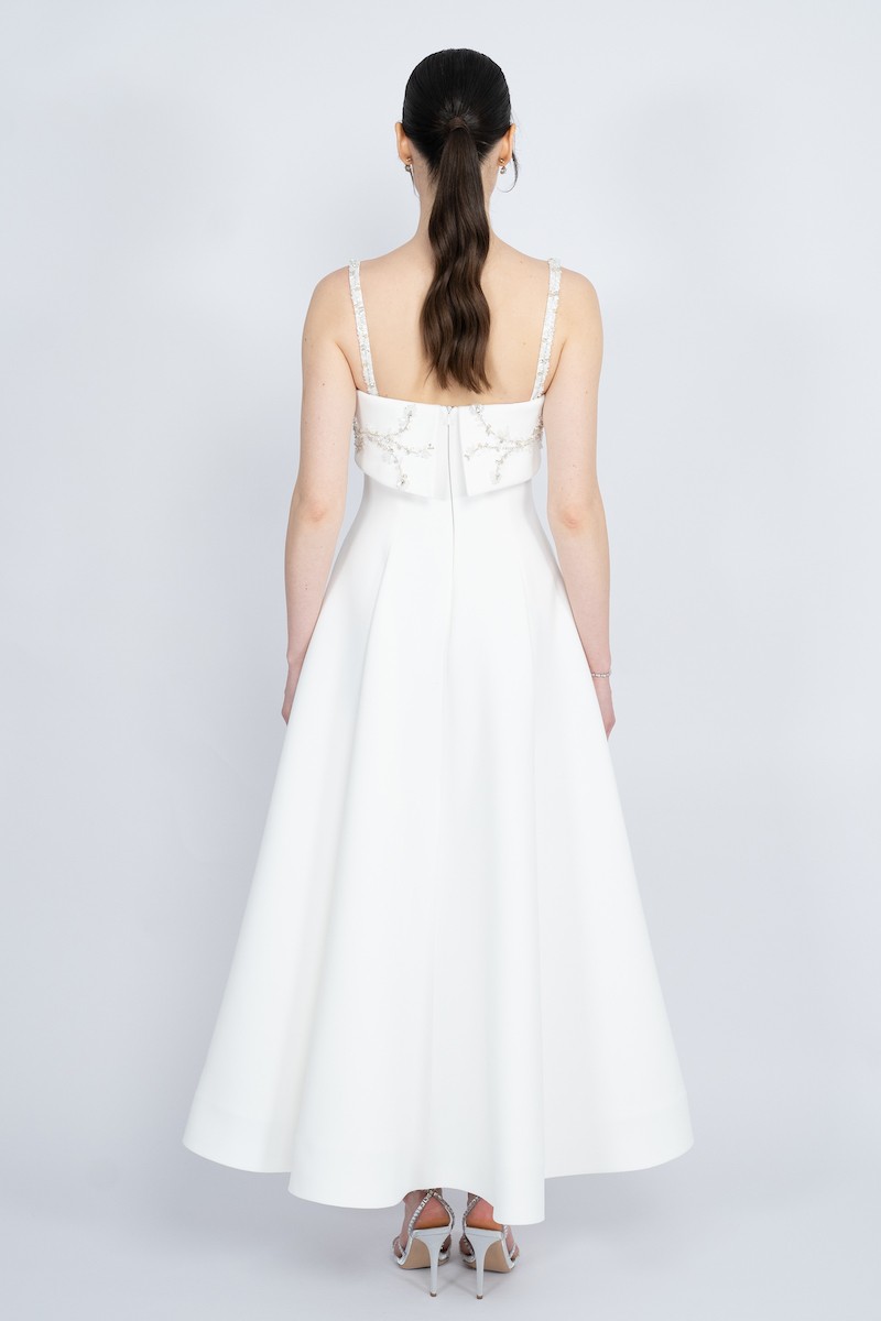 R56 - Strap Shoulder, Strapless Neckline, Bust and Straps Embellished, Hidden Pocket, Flared Cut , Maxi Dress