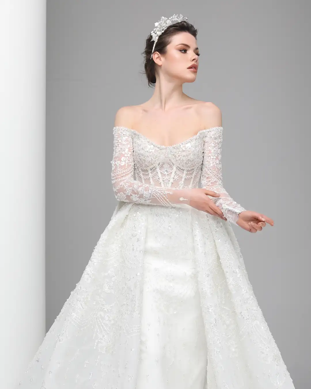 Graceful A-Line Wedding Gown with Boat Neckline and Corset Detail
