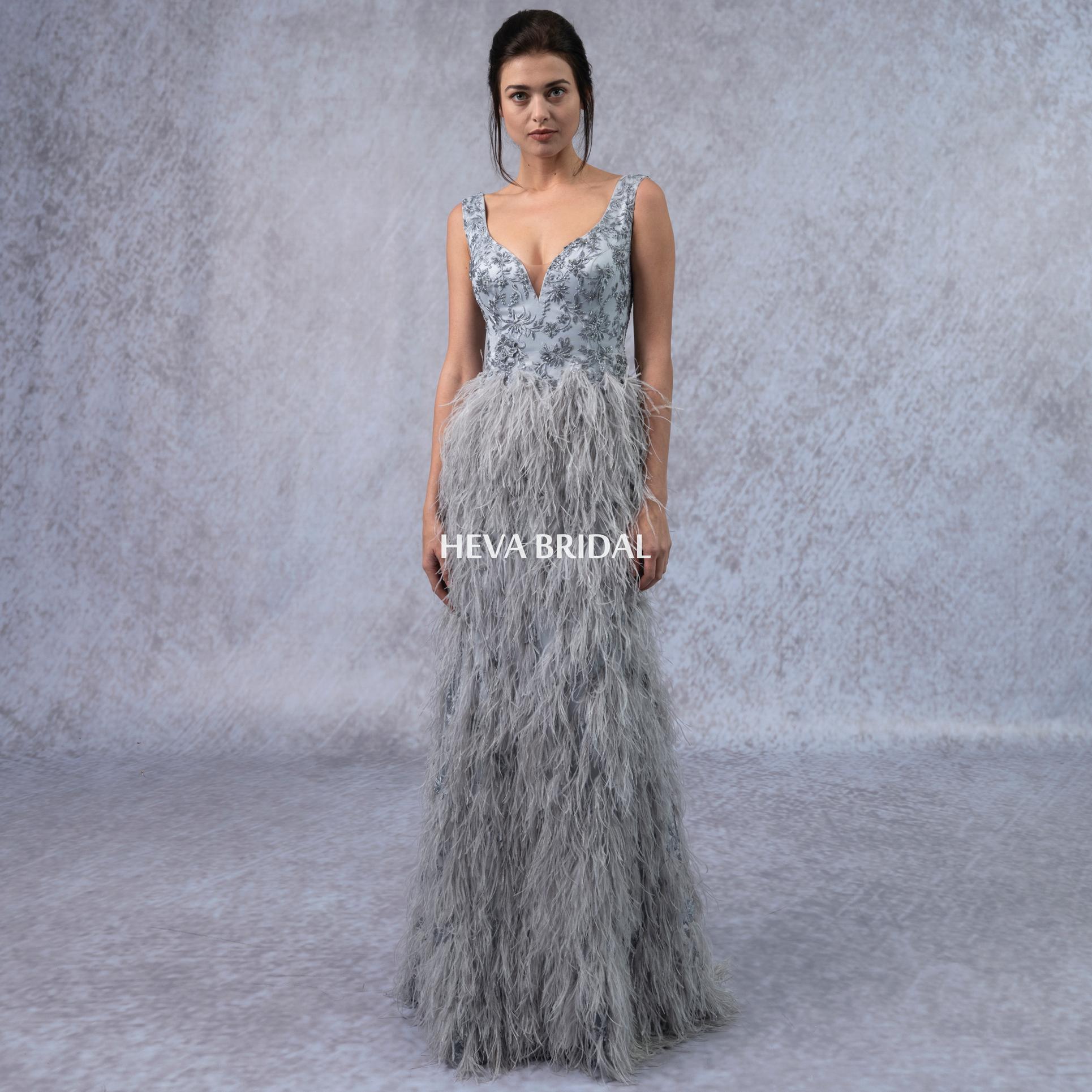 Sample Sale - HB028 - Embroidered Lace, Feather Boa Dress